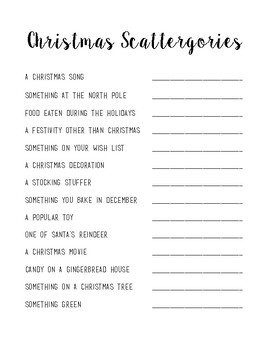 Scattergories Printable Sheets